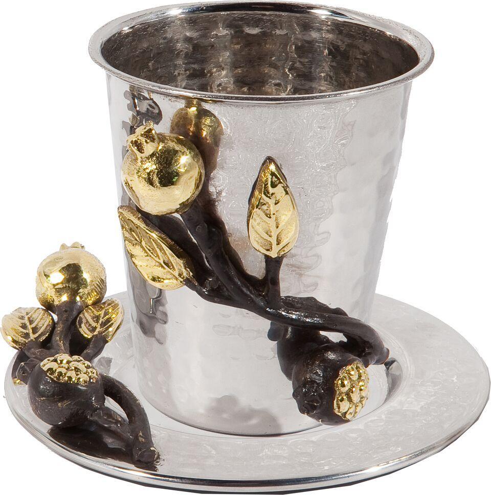 Emanuel Hammered Kiddush Cup with Pomegranate Branches (EM-CUU1)