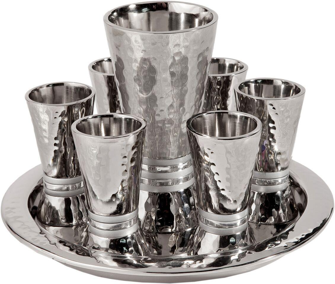 Emanuel Hammered Kiddush Set Cone Shape- Silver Rings (EM-GSC3)