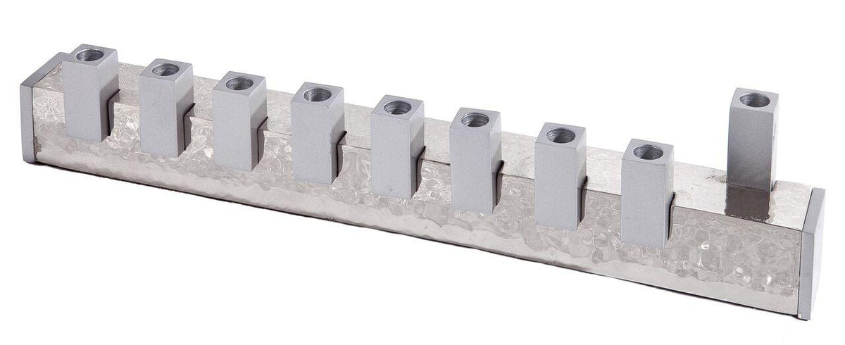 Emanuel Hammered Menorah Squares-- Silver (EM-HMZ1)