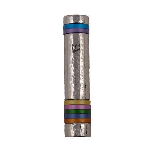 Emanuel Hammered Mezuzah Case w/ Rings 12cm (EM-MZO)