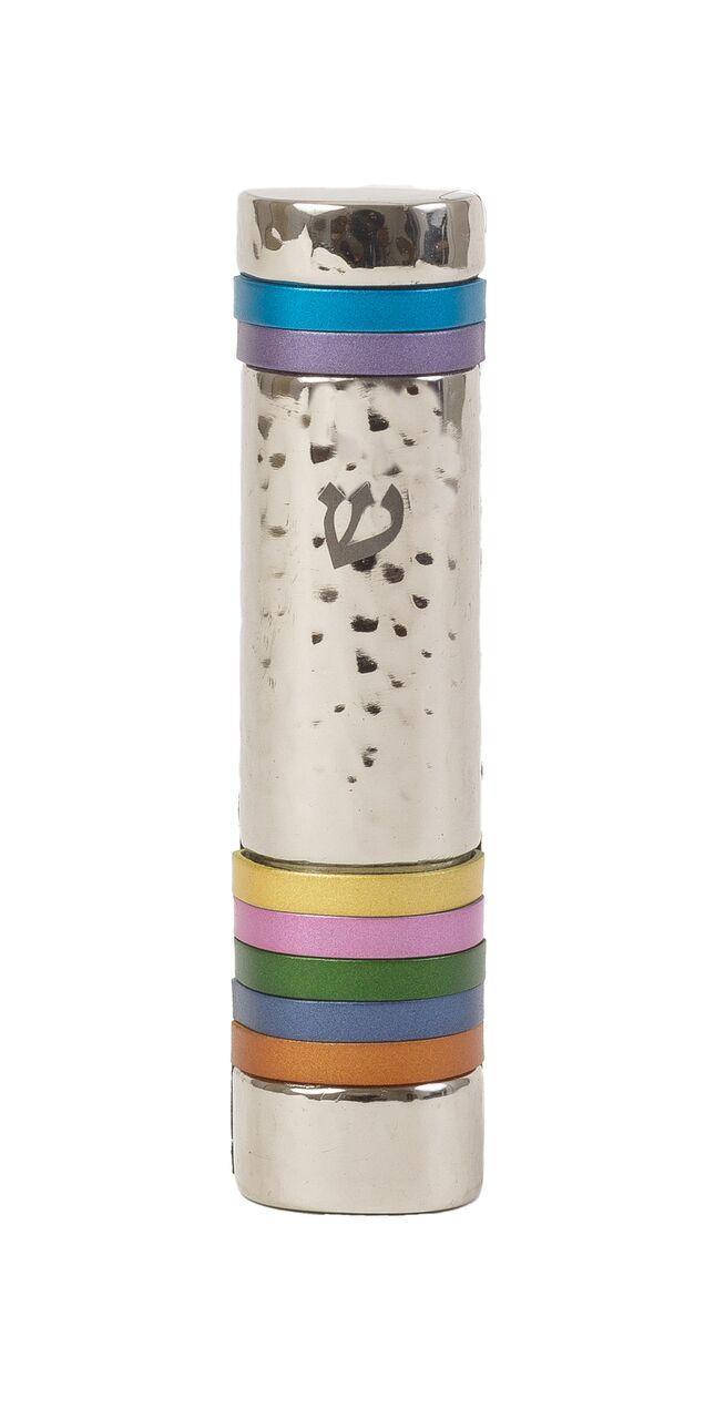 Emanuel Hammered Mezuzah Case w/ Rings--Multiolor (EM-MZJ1)