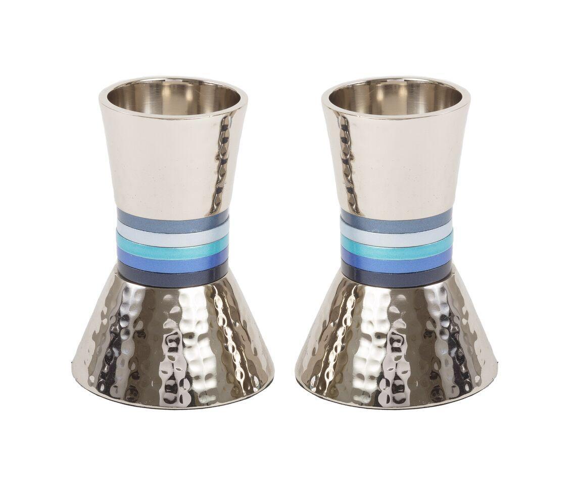 Emanuel Hammered Short Candlesticks- Blue Rings (EM-CA2)