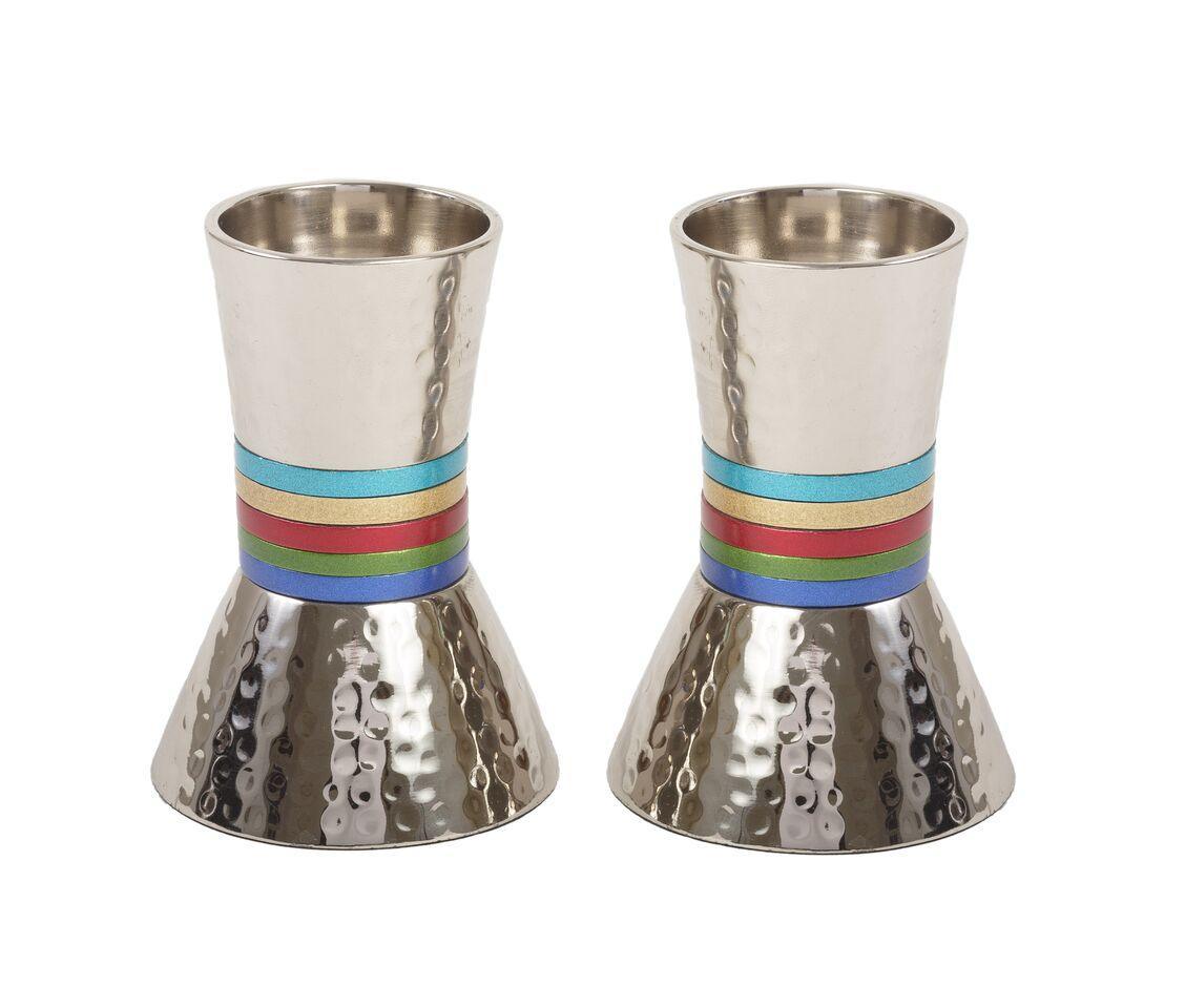Emanuel Hammered Short Candlesticks- Multicolor Rings (EM-CA1)