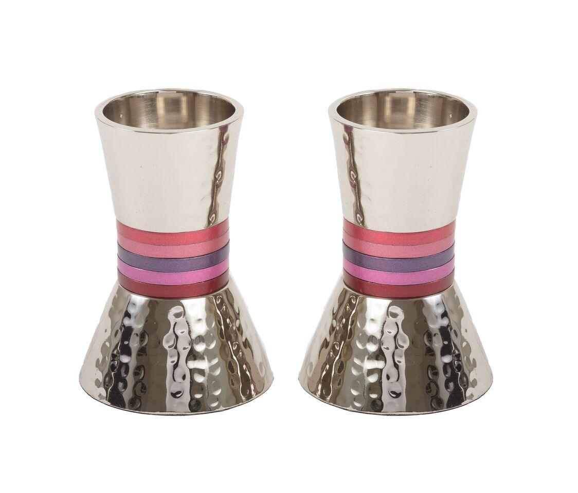 Emanuel Hammered Short Candlesticks- Red Rings (EM-CA3)
