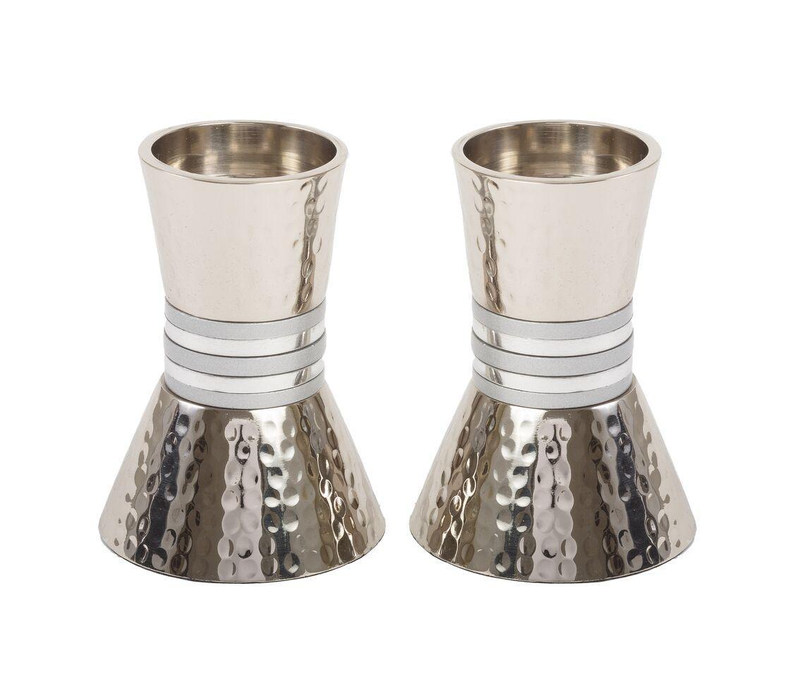 Emanuel Hammered Short Candlesticks- Silver Rings (EM-CA4)