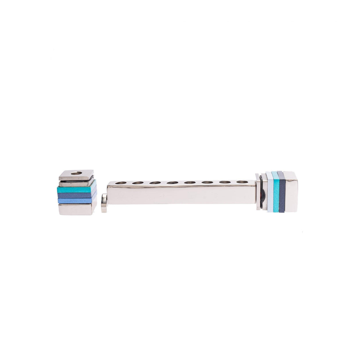 Emanuel Hammered Travel Menorah-Blue Rings (EM-TMA2)