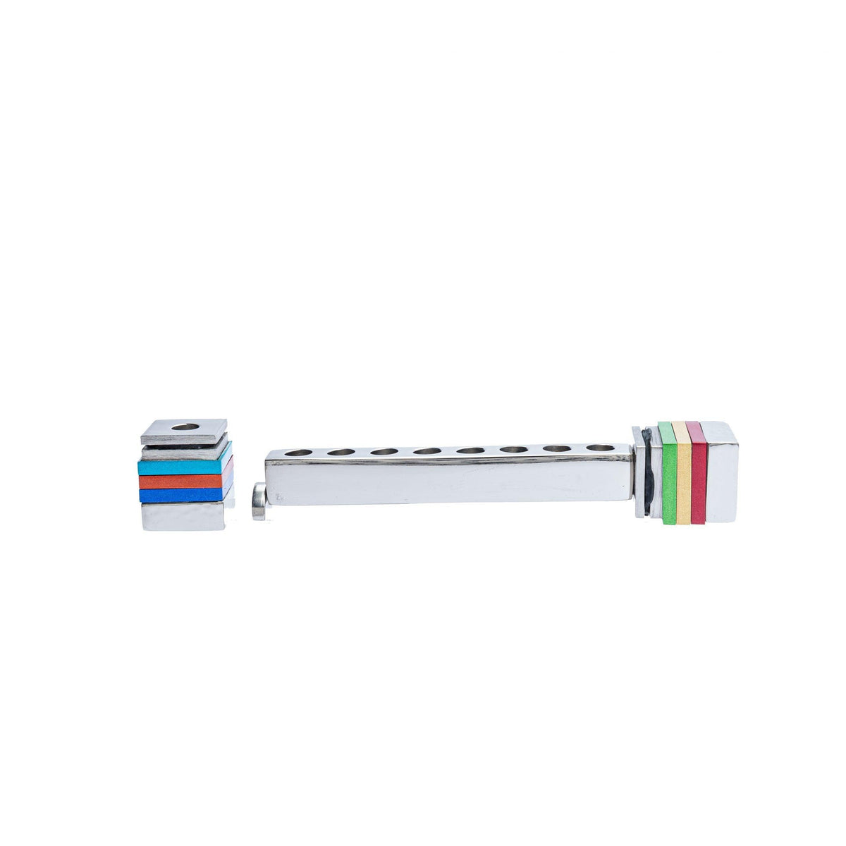Emanuel Hammered Travel Menorah-Multicolor Rings (EM-TMA1)