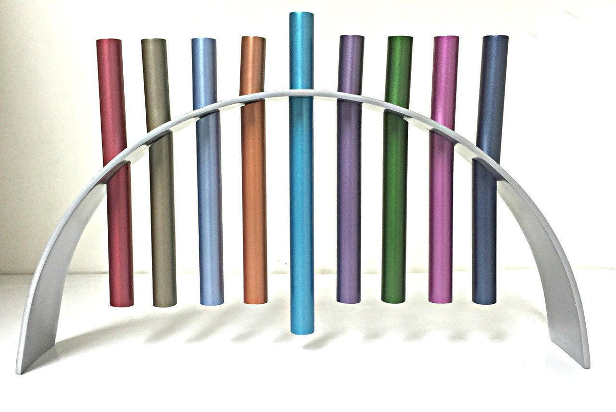 Emanuel Hovering Menorah in Anodized Aluminum-- Multicolor (EM-HMT1)