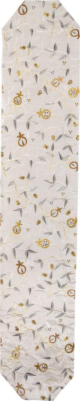 Emanuel Machine Embroidered Runner 40"- Gold and Silver Pomagranates (EM-RPS3)