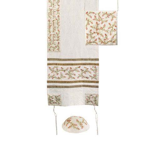 Emanuel Machine Embroidered Tallit Set-- Pomegranates (EM-TAB4G)