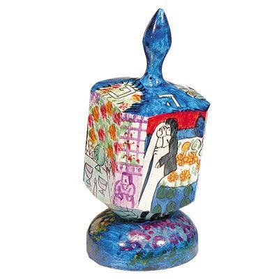 Emanuel Painted Large Dreidel With Stand (Nes Haya PO) (EM-DRL-6A)
