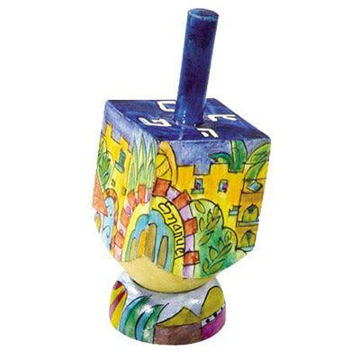 Emanuel Painted Small Dreidel With Stand (Nes Haya PO) (EM-DRS-17A)