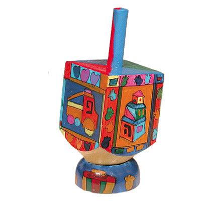 Emanuel Painted Small Dreidel With Stand (Nes Haya PO) (EM-DRS-8A)