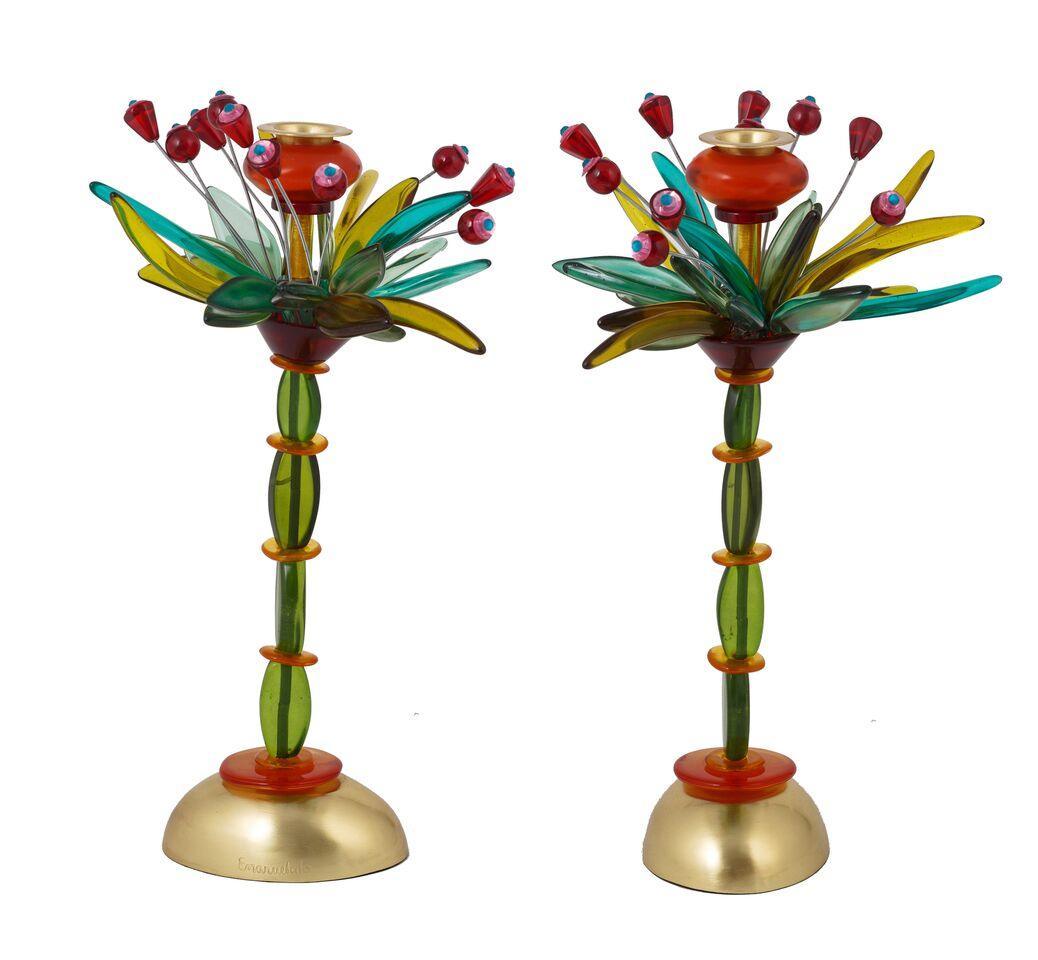 Emanuel Poly Candlesticks 14"--Green/Red Fountain(EM-EML9A)