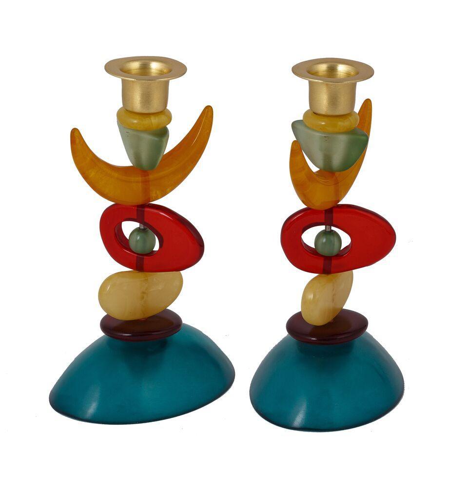 Emanuel Poly Candlesticks 7"-- Multicolor Half Moon (EM-EML5A)