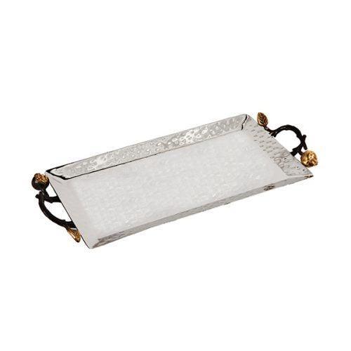 Emanuel Stainless Steel Hammered Tray with Pomegranate Handles -  6.5" x 11" (EM-TRF1)