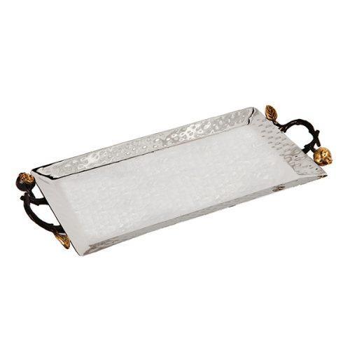 Emanuel Stainless Steel Hammered Tray with Pomegranate Handles -  8" x 13" (EM-TRK1)