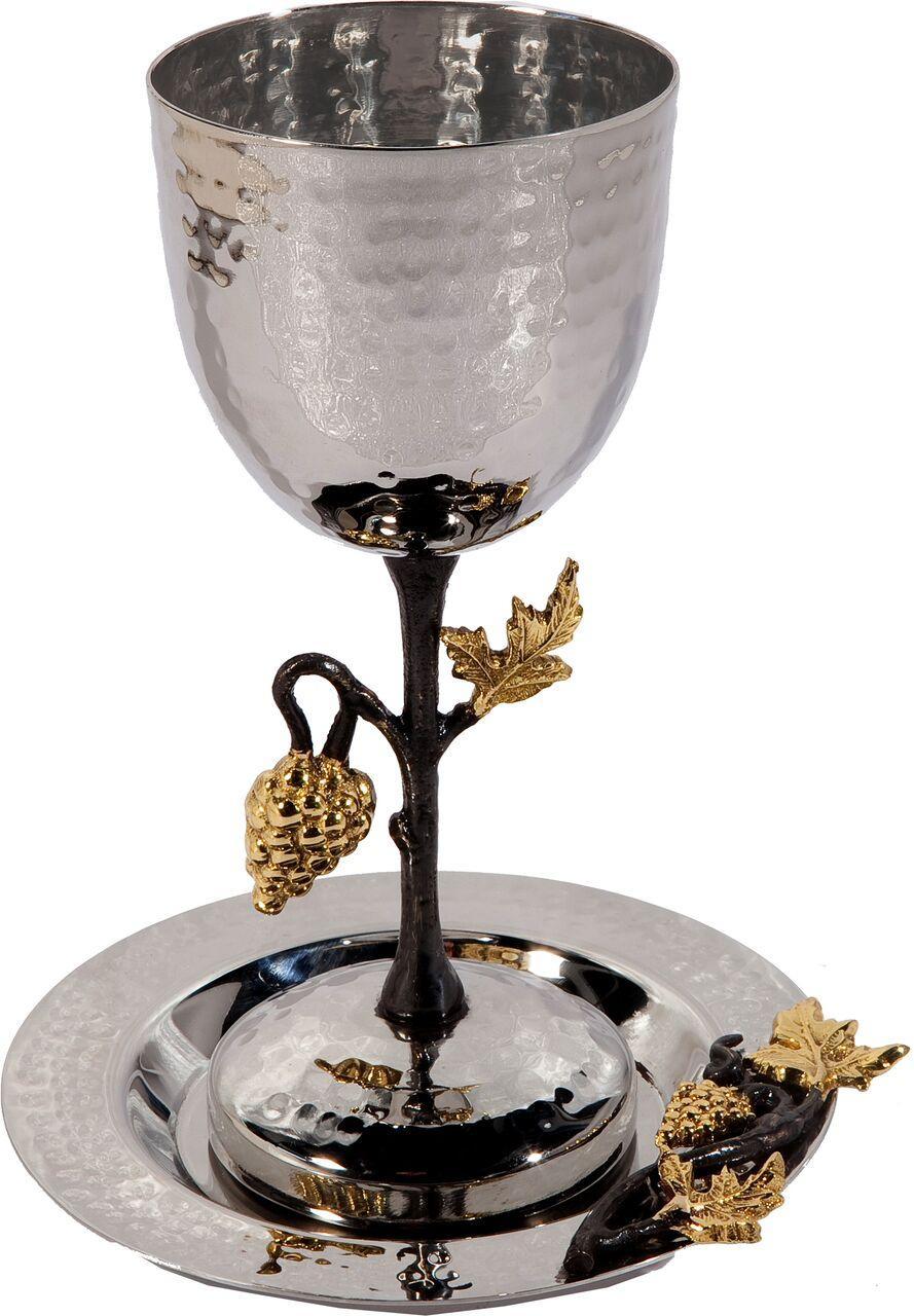 Emanuel Tall  Hammered Kiddush Cup with Grape Branch (EM-CUN2)