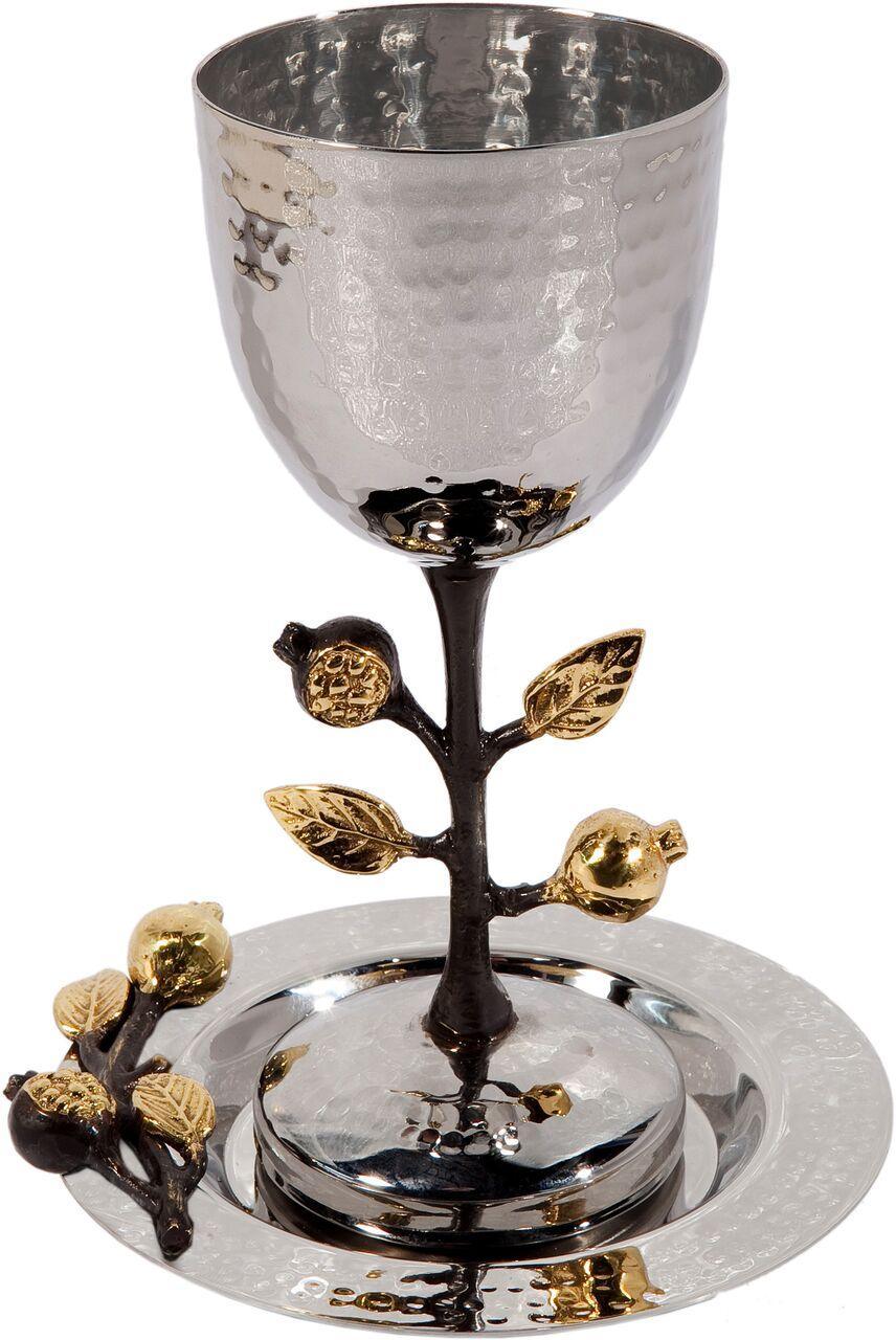 Emanuel Tall Hammered Kiddush Cup with Pomegranate Branch (EM-CUN1)