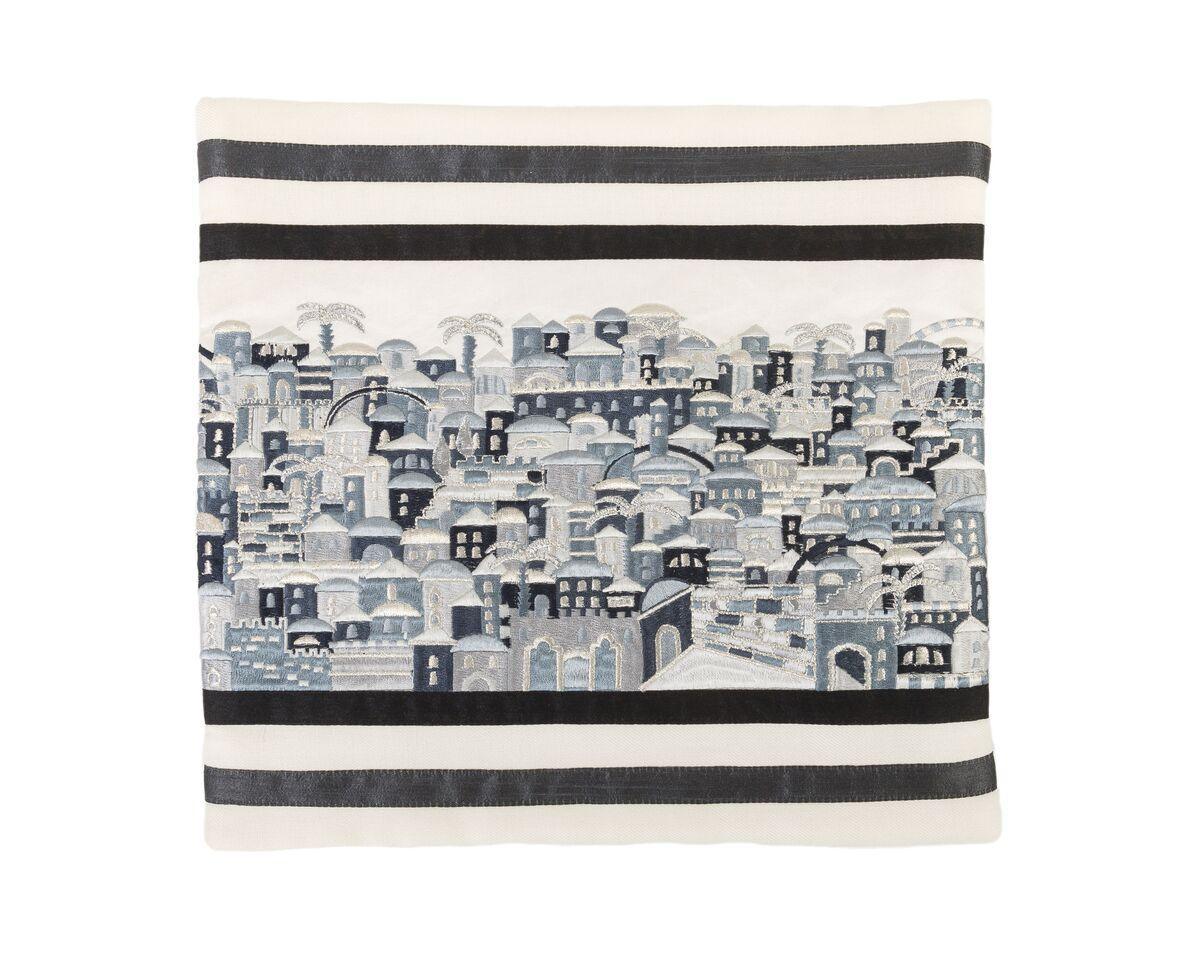 Emanuel Tallit Embroidered Jerusalem-- Black (EM-TAK4)