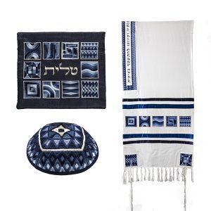 Emanuel Tallit- Full Embroidered Geometric--Blue (EM-TAH5B)