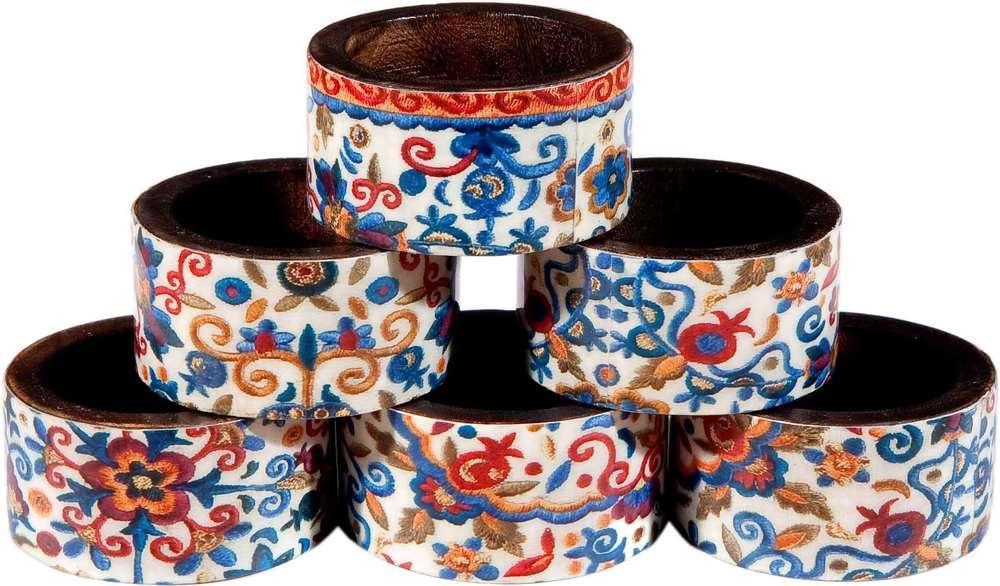 Emanuel Wood Printed Napkin Rings, Set of 6- Multicolor (EM-RNW1)
