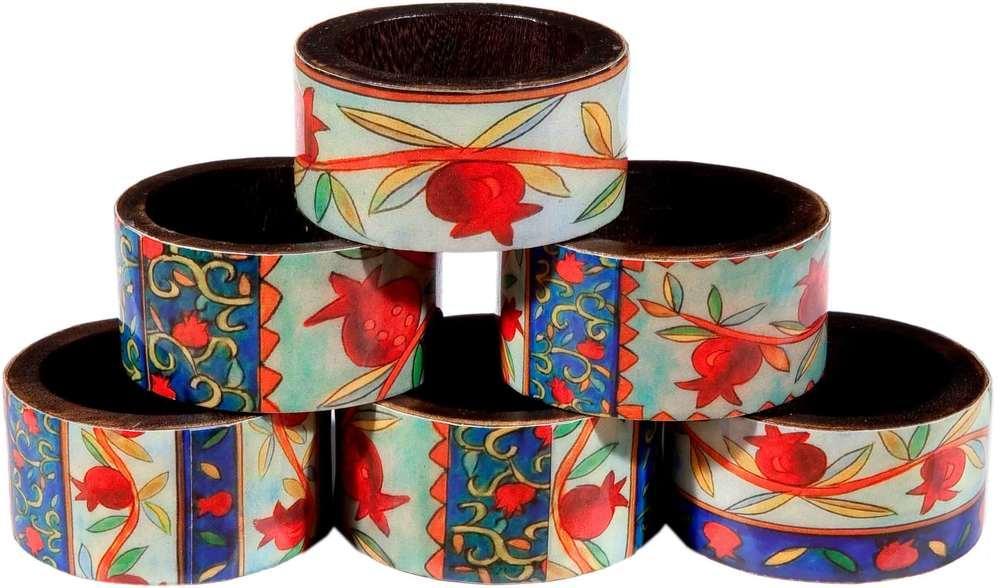 Emanuel Wood Printed Napkin Rings, Set of 6- Pomagranates (EM-RNW3)