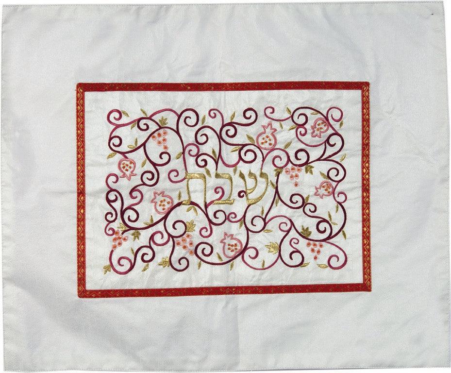 Embroidered Challah Cover Pomegranates White / Red (EM-CMD6)