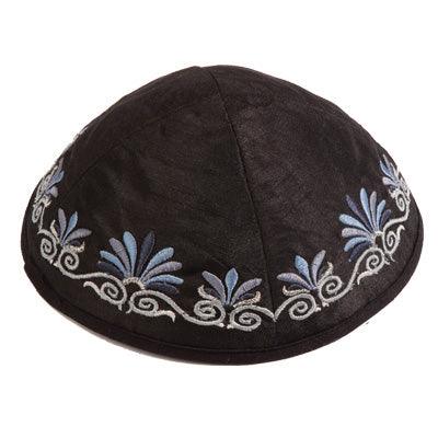 Embroidered Kippah Flowers BLACK (EM-YME-9BL)