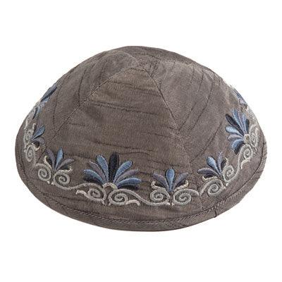 Embroidered Kippah Flowers GREY (EM-YME-9GR)