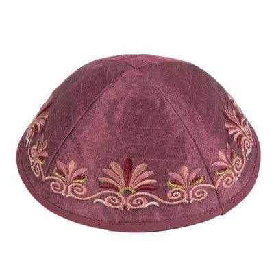 Embroidered Kippah Flowers MAROON (EM-YME-9M)