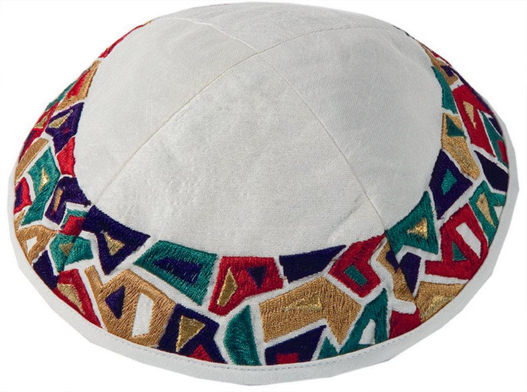 Embroidered Kippah - Geometrical Multi-colors (EM-YME-10ML)