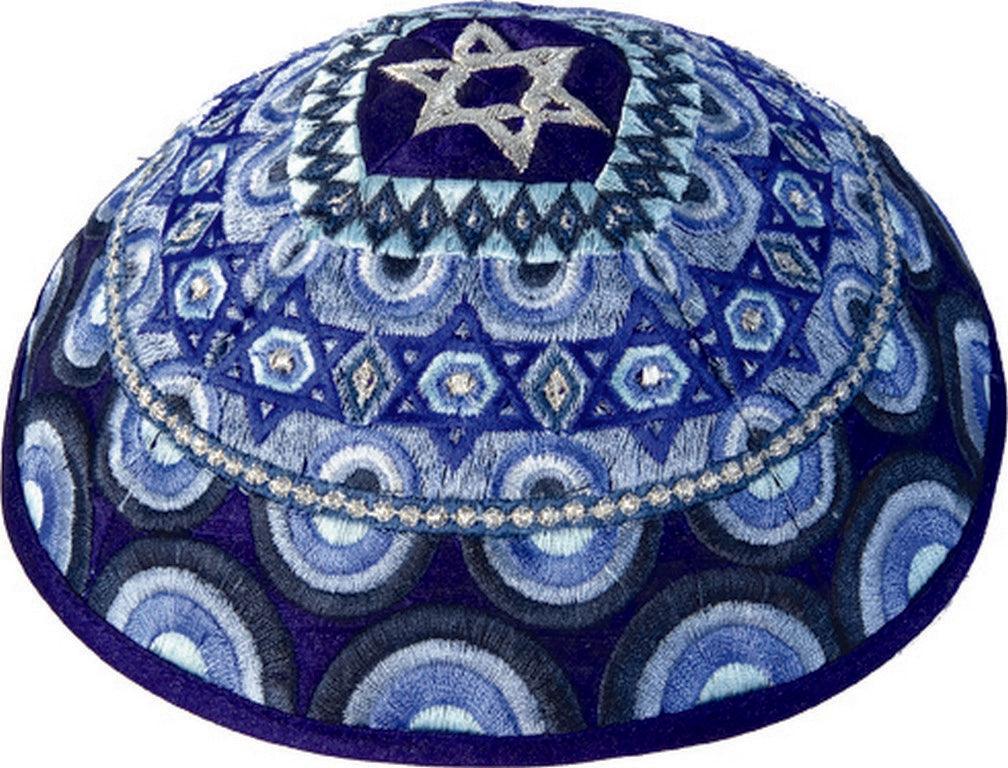 Embroidered Kippah - Magen David Blue (EM-YME-11B)