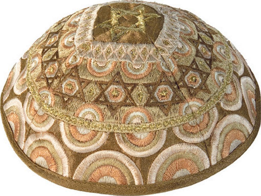 Embroidered Kippah - Magen David Gold (EM-YME-11G)