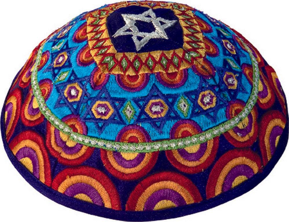 Embroidered Kippah - Magen David Multi-colors (EM-YME-11M)