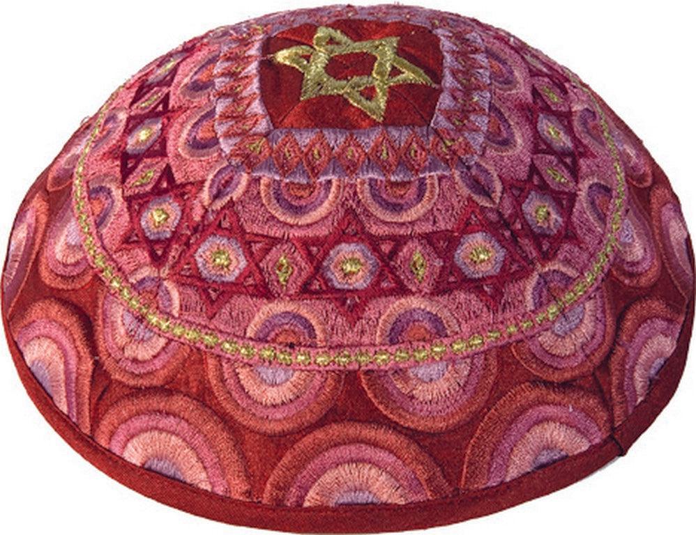 Embroidered Kippah - Magen David Pink (EM-YME-11P)