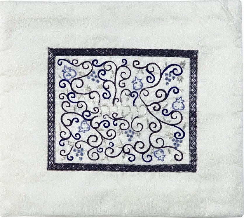 Embroidered Tallit Bag Blue on White (EM-TMD-2)