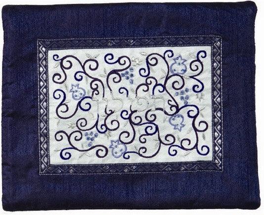 Embroidered Tefillin Bag White on Blue (EM-FMD-1)