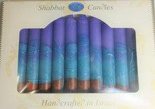 12 Tapered Israeli Shabbat Candles-Blue,Purple,Orange