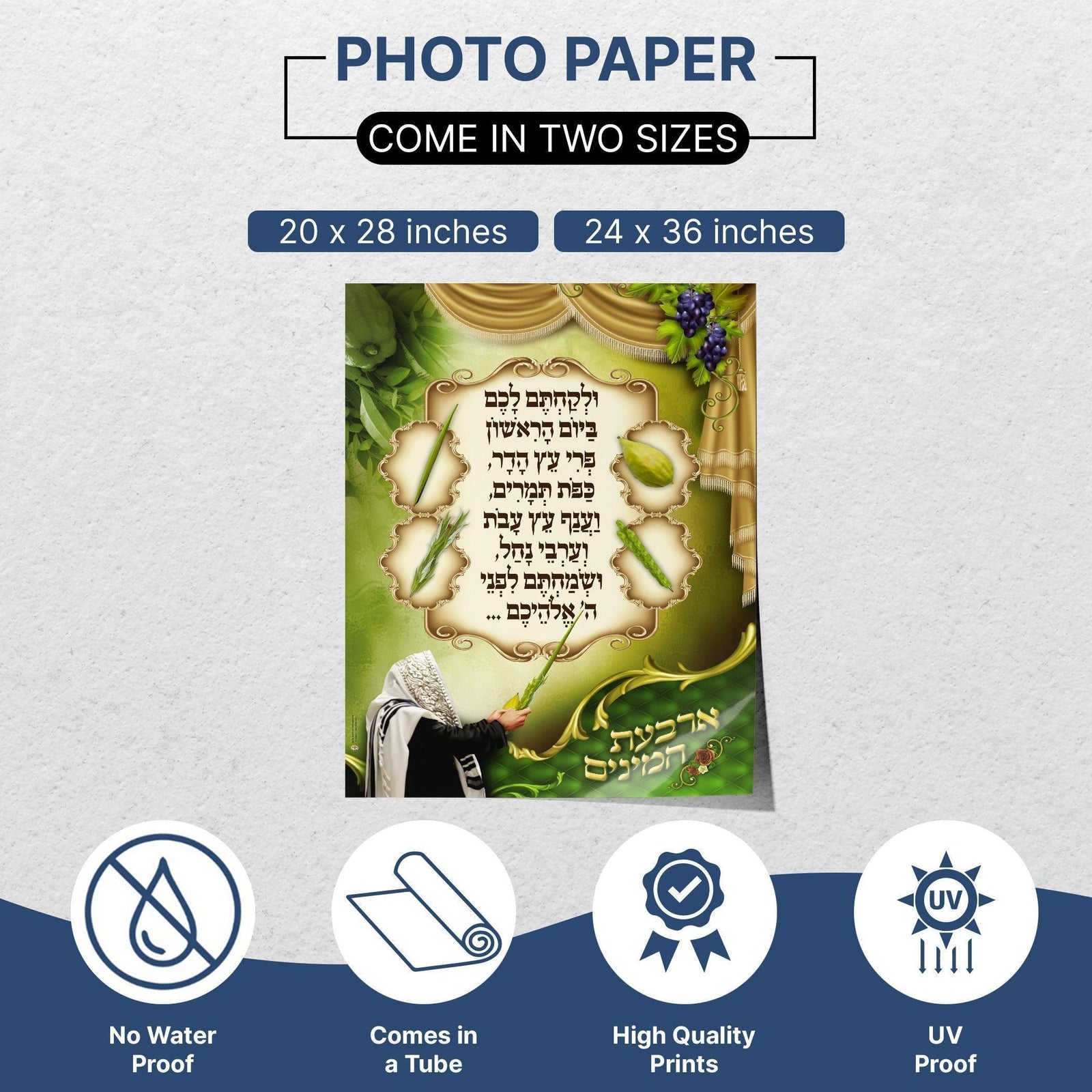 The Four Species | Sukkah decoration, Wall hanging for Sukkah tent - Jewish Artistic Decorations signs for Sukkah - Colorful Sukkah poster - Ben-Ari Art Gallery