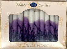 12 Tapered Israeli Shabbat Candles-White/Purple
