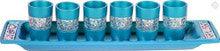 Set of 6 Cups + Plate Kiddush Set with Silver Lace- Turquoise