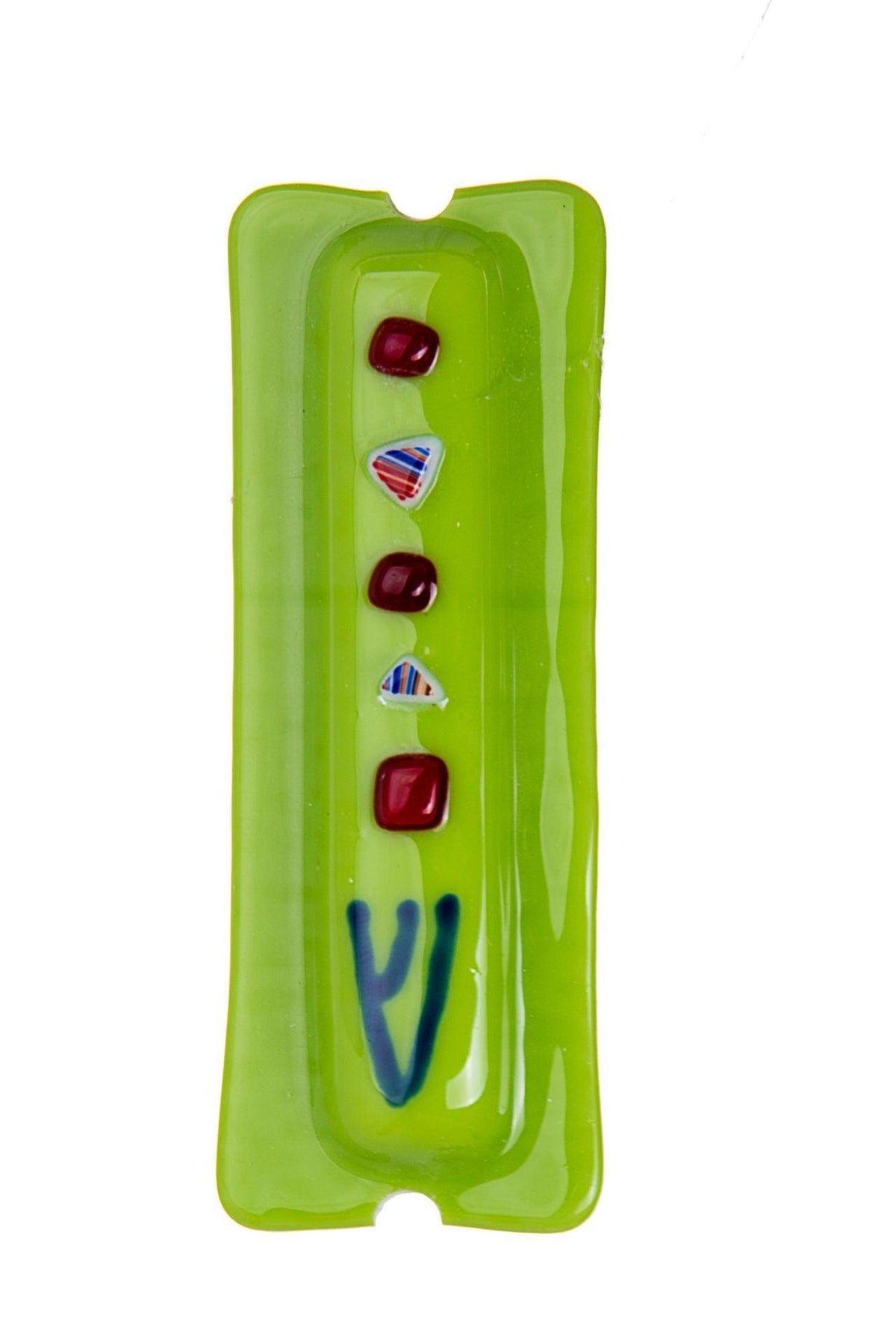 GLASS LIME GREEN MEZUZAH WITH DOTS