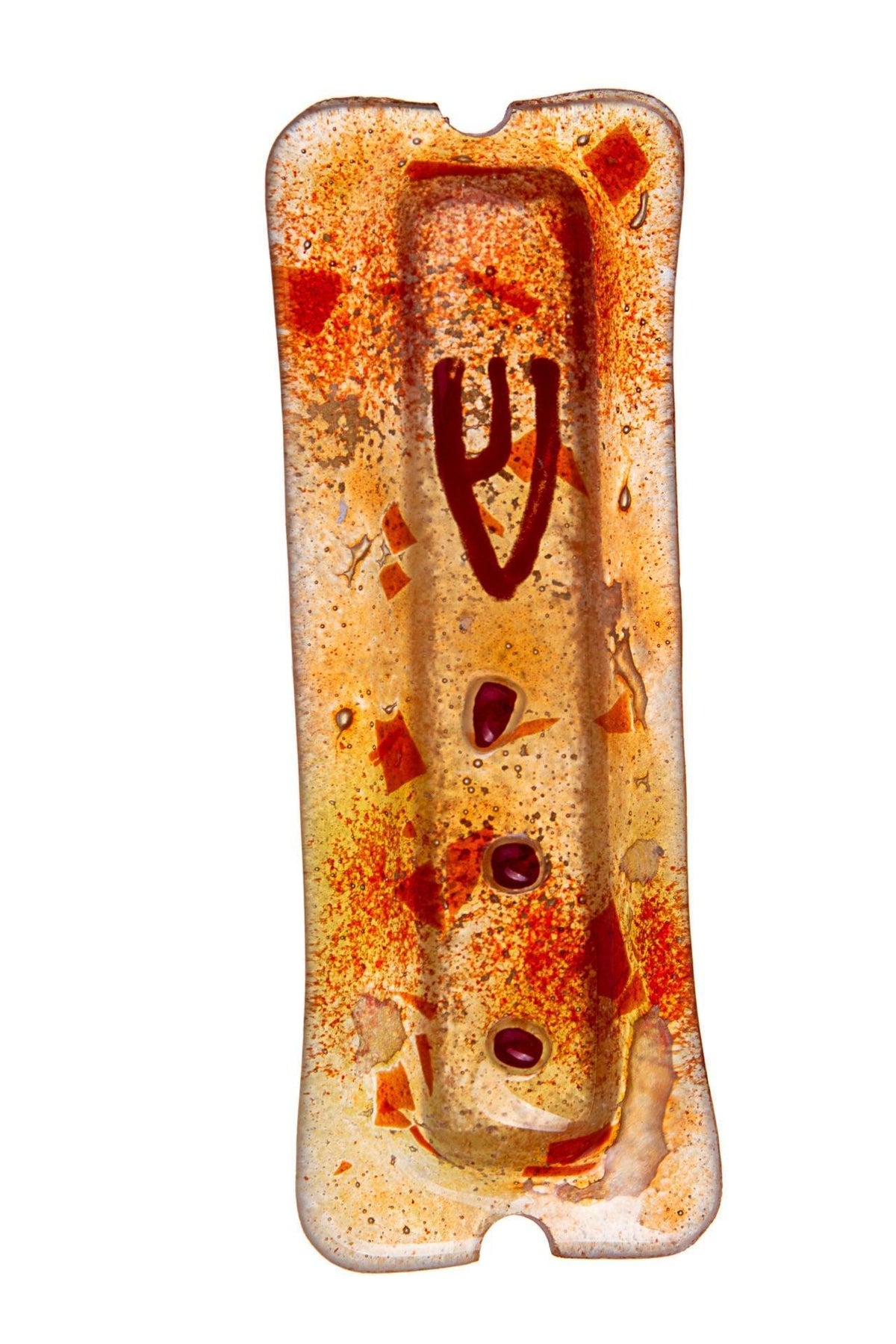 GLASS ORANGE MEZUZAH WITH DOTS