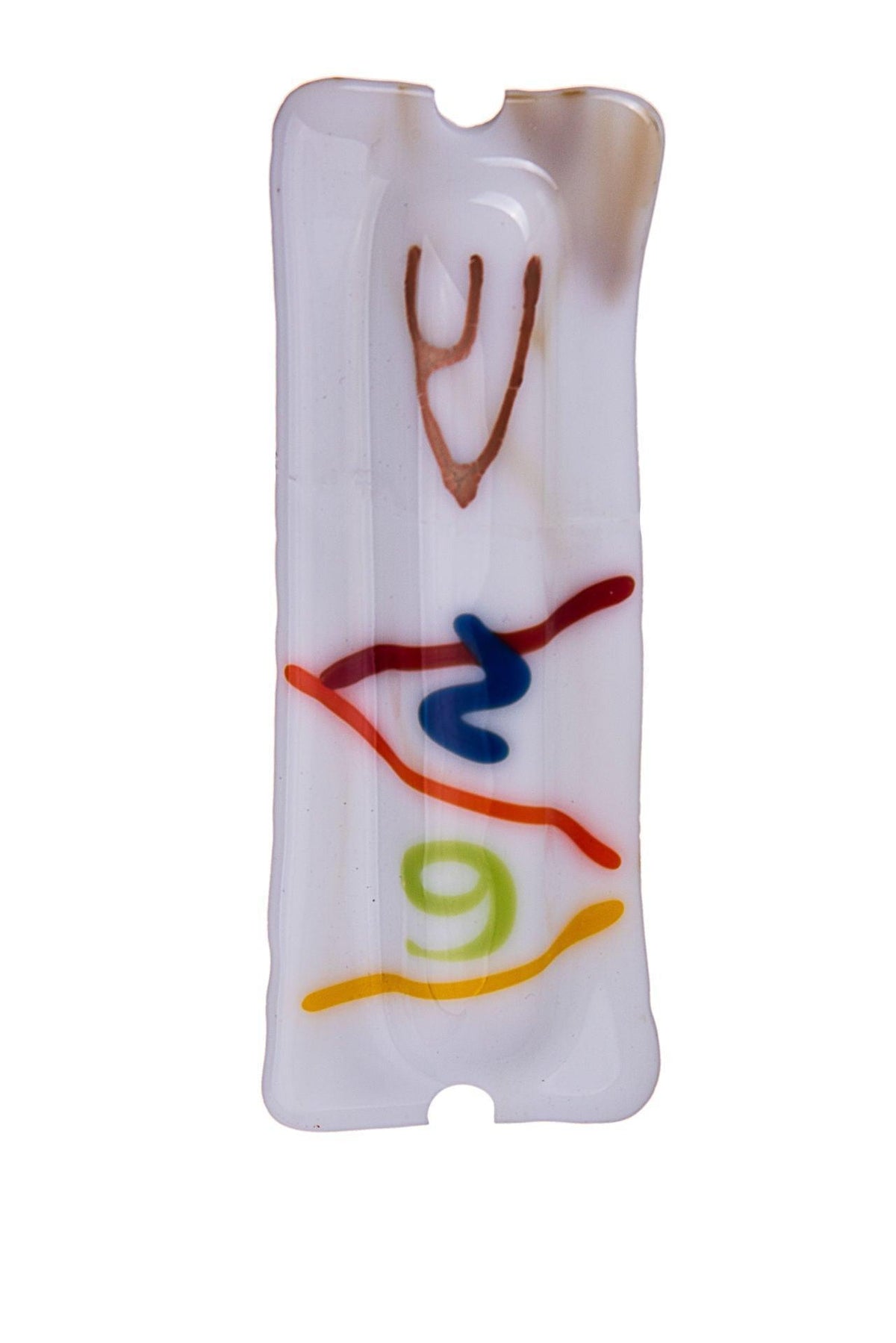 GLASS WHITE MEZUZAH MULTICOLORED ABSTRACT LINES