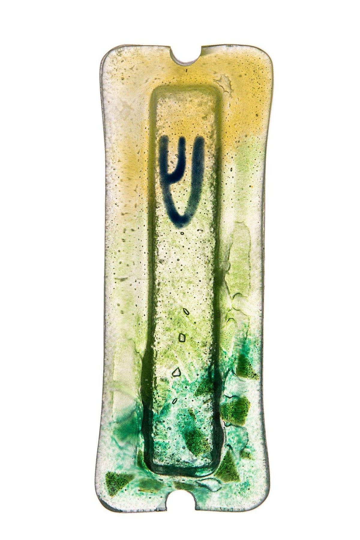 GLASS YELLOW/GREEN MEZUZAH