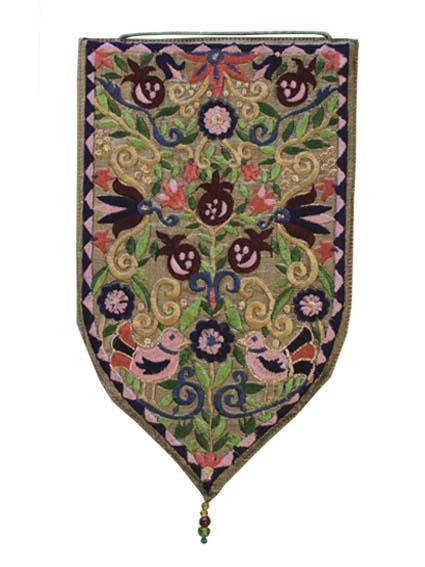 Gold Birds and Pomegranates Large Shield Tapestry