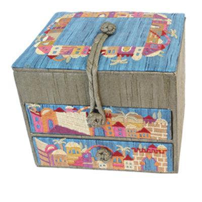 Gold Jerusalem Two Draw Embroidered Jewelry Box