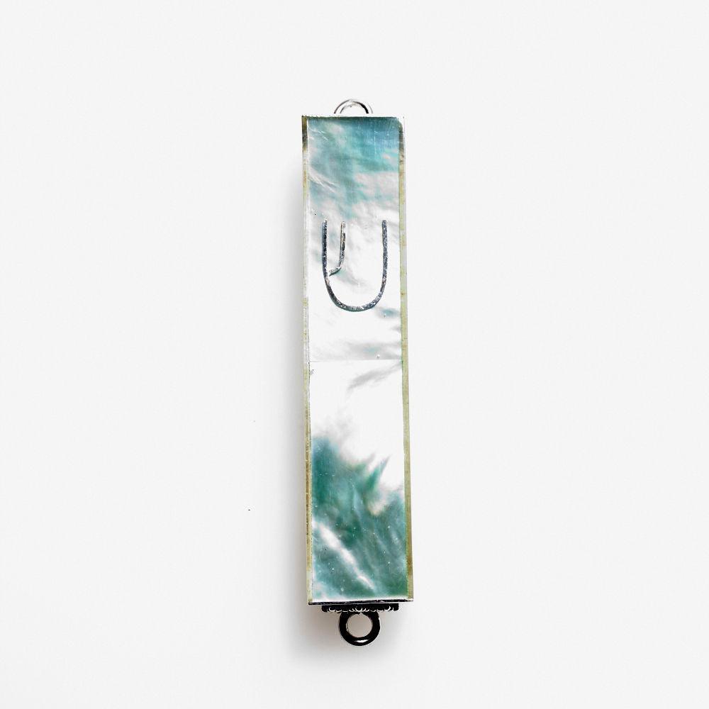 GREEN MOTHER OF PEARL MINI STERLING SILVER MEZUZAH CASE