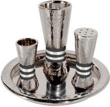 Emanuel Hammered Havdallah Set Conical Shape- Black Rings
